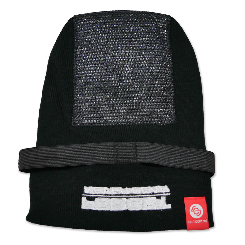 Black Premium Spin Cap Beanie from Spin Control and Forget Never Breakin Brands showing the beanie and adjustable strap from the front.
