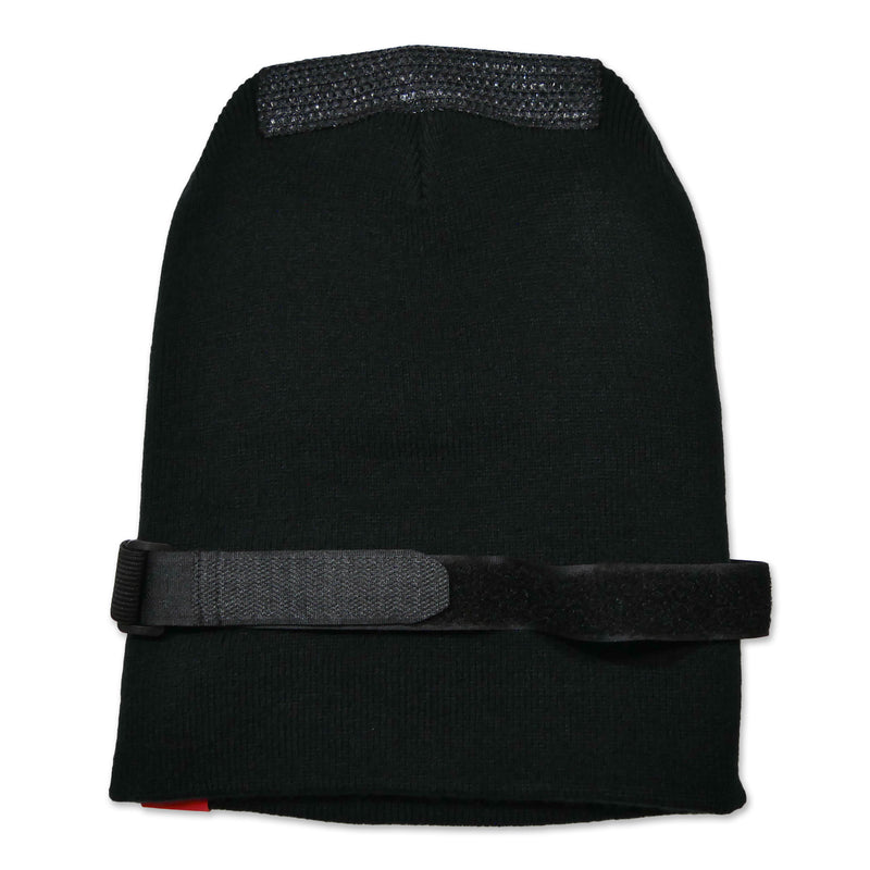 Backside of Spin Control and Forget Never Collaboration Premium Spin Cap Beanie showing the elastic strap from the back.